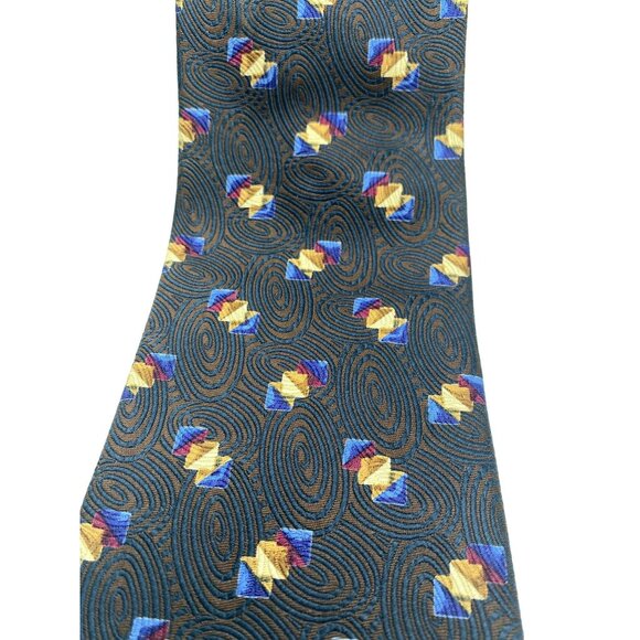 Ermenegildo Zegna Silk Tie Blue Brown Gold Red Geometric Swirl Abstract Italy - Picture 3 of 7